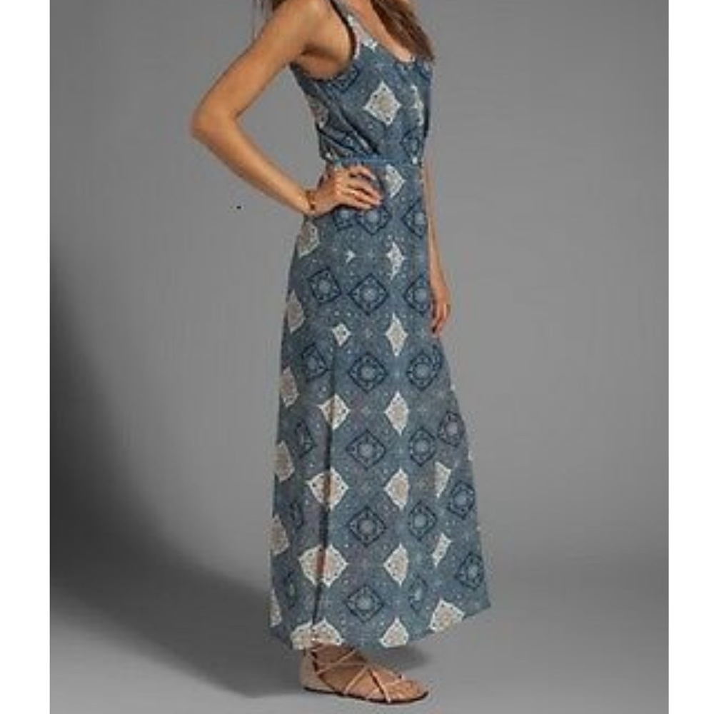 Sanctuary Le Mosaic Print Blue Maxi Dress w/Sea Shell Belt; Size Small